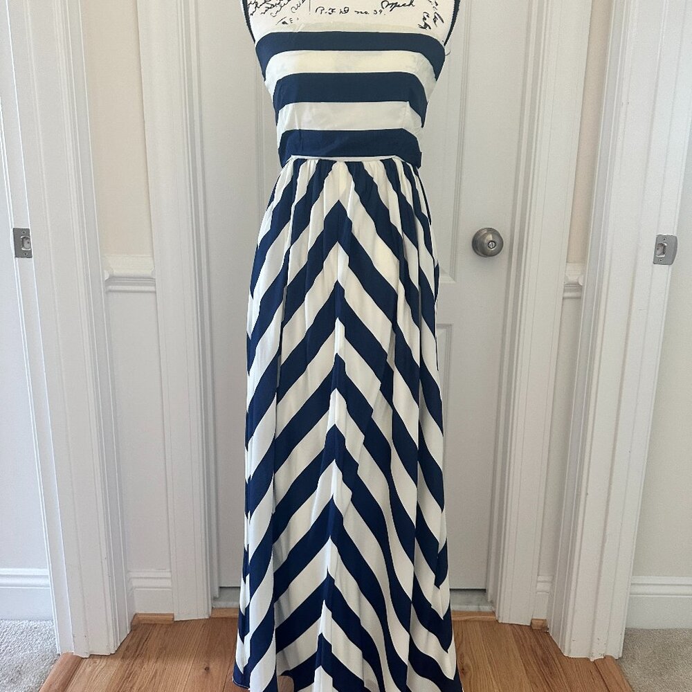 Lulus Blue & White Striped Maxi Strapless Dress